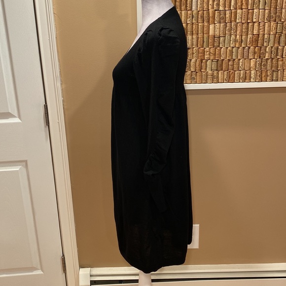 NWT.  Scoop Black 100% Merino Wool V Neck Sweater Dress Puff Sleeves - Picture 6 of 16